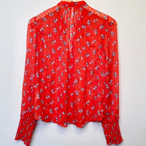 FP | Red Floral Flowers In December Sheer Floral Blouson Sleeve Popover Blouse - Picture 4 of 13